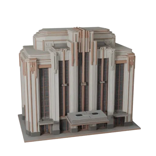 Готовая к использованию в Blender 3D модель фасада в стиле Ар-деко, вид рендера студии Blender, показывающий материалы фасада