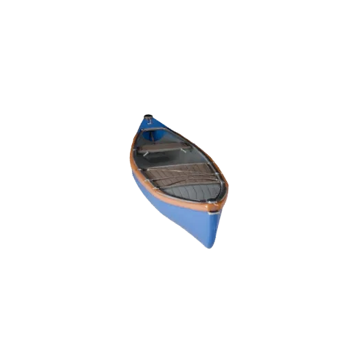 3D модель каноэ, трехчетвертной студийный вид, готовый к анимации объект транспорта с формой корпуса, компоновкой палубы и пр