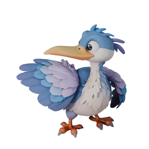 Мультяшная цапля 3D модель - Стилизованный ассет для анимации | Бесплатно