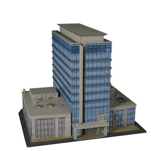 Стилизованное стеклянное офисное здание 3D модель - Игровой ресурс