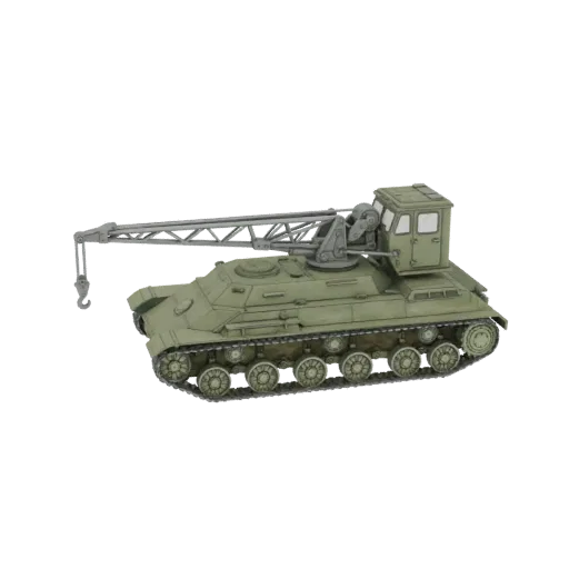 3D модель советского танкового крана с заметным стреловым краном и гусеничным шасси, в нейтральном, неокрашенном виде.