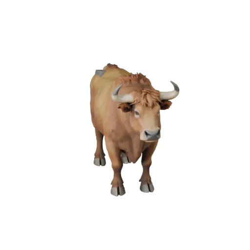 3D модель быка, вид сбоку, рендер дикой природы, готовый для Blender ассет животного с направлением шерсти, формами корней ро