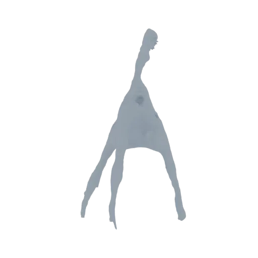 3D модель абстрактной скульптуры, напоминающей текучую жидкость, с гладкими изгибами и светло-серым покрытием, на белом фоне.