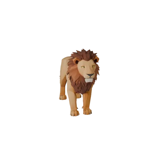 Низкополигональная 3D-модель африканской львицы, вид сбоку в игровой камере, низкополигональная модель животного с сужением ч