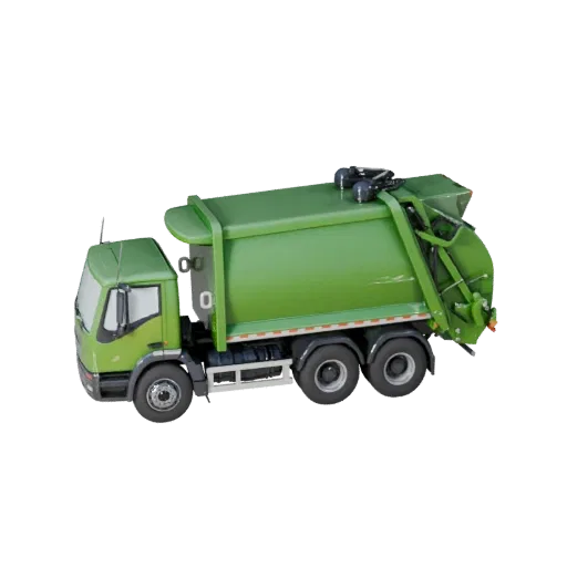3D-модель мусоровоза, трехчетвертной студийный вид, готовый для Blender объект транспортного средства с рабочей массой, обслу