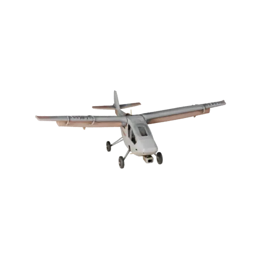 3D-модель беспилотника с фиксированным крылом, вид в студии в три четверти, готовый к анимации объект транспорта с балансом к