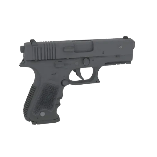 3D-модель корпуса пистолета Glock 17 в сером цвете, вид сбоку, на белом фоне