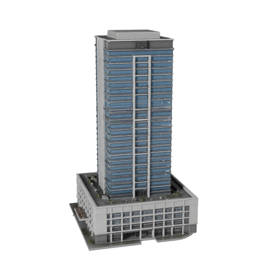 Hohes Poly Gemischt genutztes Wolkenkratzer 3D Modell für Archviz