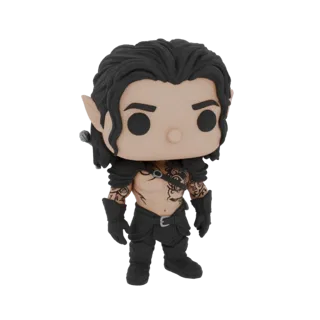 3D модель фэнтезийного эльфа-воина в стиле Pop Vinyl, с черными волосами, эльфийскими ушами, племенными татуировками и темным