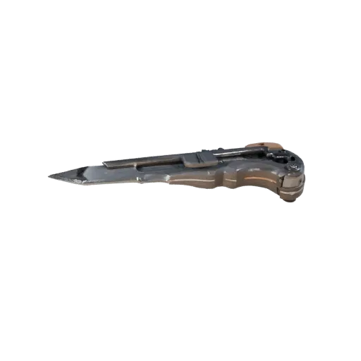 Стилизованная 3D-модель винтажного ножа-резака, стилизованный изометрический рендер с окрашенным металлом и четкими зонами за