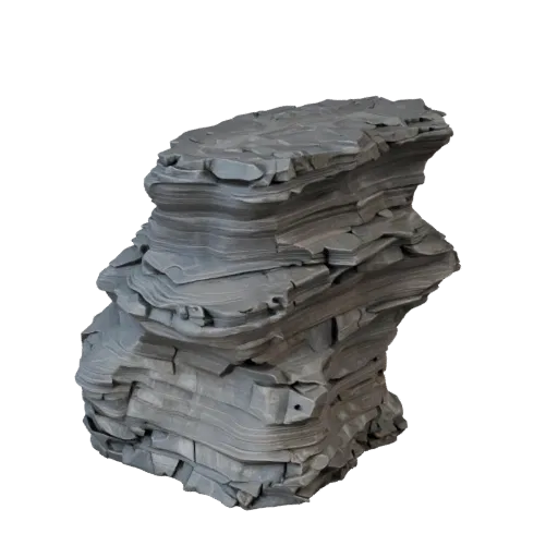 Реалистичная 3D модель настольной скальной формации, рендер окружения в три четверти, показывающий слоистый камень, поверхнос