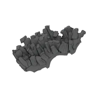 3D-рендер абстрактного серого кристаллического роста с острыми угловатыми формациями на белом фоне.