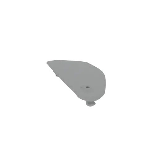 Гладкая серая 3D модель абстрактной формы капли с небольшим отверстием на поверхности, изолированная на белом фоне.