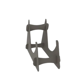 Минималистичная геометрическая 3D-модель подставки с чистыми линиями и абстрактной формой, отрисованная в нейтральном сером ц