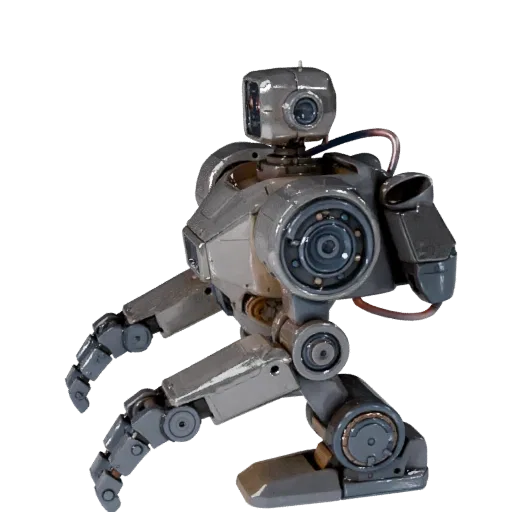 Высокополигональная 3D-модель сервисного робота-вездехода, студийный рендер крупным планом, показывающий металлические рамы,