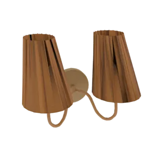 3D модель двойного бра с двумя коричневыми плиссированными конусными абажурами и кремовым основанием с веревочными акцентами