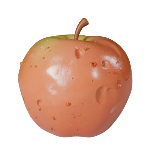 3D-модель Fresh Apple, вид с трех четвертей спереди, студийный рендер AR-просмотрщика, показывающий поры кожи, узнаваемые фор