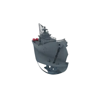 Серый линкор с якорем и красными спасательными кругами 3D модель
