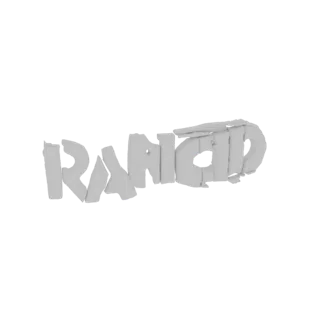 3D-рендер слова "RANKED" шрифтом с эффектом износа и эрозии, с фрагментированными и выветренными буквами.