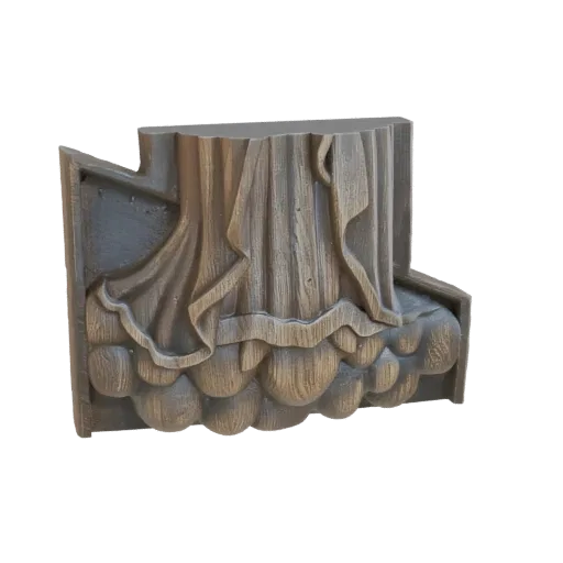 3D модель орнаментального архитектурного фрагмента с основанием из стилизованных облаков и струящейся драпировкой, выполненна