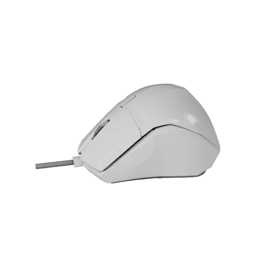 Низкополигональная 3D-модель минималистичной мыши, вид в игровом окне с трех четвертей, показывающий пластиковые корпуса, нас