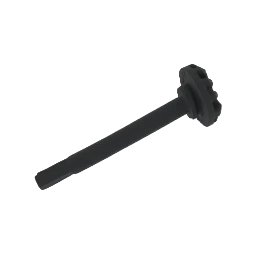 3D модель черной рукоятки взвода AR-15 с текстурированным, зубчатым рычагом, представленная на белом фоне.