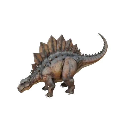 3D модель Stegosaurus, вид сбоку игровой камеры, готовый для Unity ассет животного с костными пластинами или гребнями, массив