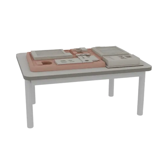 Печатаемая 3D-модель тренировочного планшета для инъекций, изометрический рендер STL, показывающий нейтральный пластик, компо