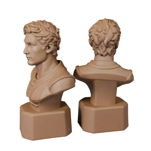 Предварительный просмотр печатаемой 3D-модели бюста классического героя STL, показывающий плоскости лица под углом три четвер