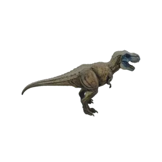 3D модель агрессивного динозавра Тираннозавра Рекса с открытой пастью и повернутой головой, демонстрирующая детализированную