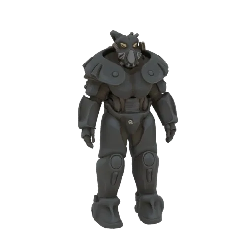 3D модель Силовой брони T-45 из Fallout, темно-серая, громоздкая футуристическая военная броня с характерным шлемом.