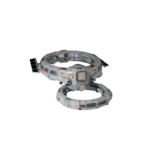 Низкополигональная 3D-модель «Док-станция в глубоком космосе 3», вид в игровом окне три четверти, показывающий металлические