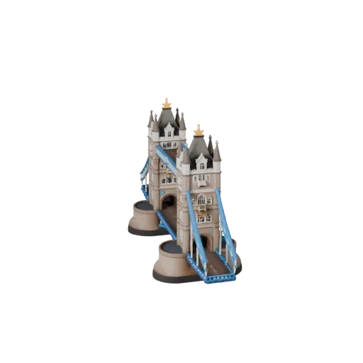 Стилизованная 3D модель моста Тауэр Бридж, изометрический вид стилизованного игрового окружения, показывающий материалы струк