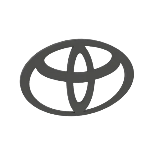 3D модель культового логотипа Toyota в темно-серой матовой отделке с характерным дизайном перекрывающихся овалов.