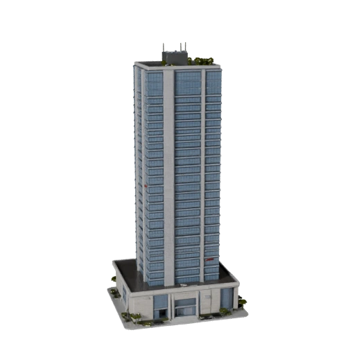 Стилизованная 3D модель офисной башни - Игровой ресурс для архитектуры