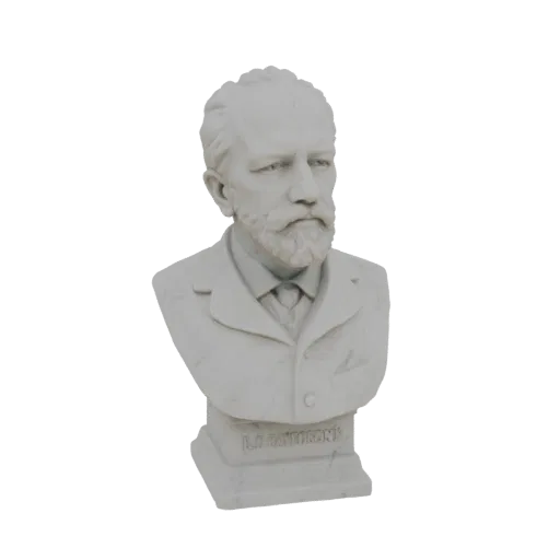 3D модель бюста Джузеппе Верди, знаменитого итальянского оперного композитора, с бородой и в формальной одежде.