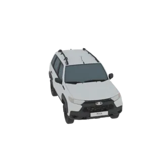 Вид сверху 3D модели белой Lada Niva Travel на белом фоне.