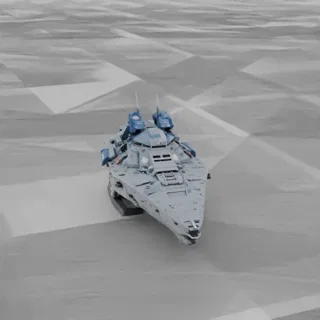 3D модель Звездного разрушителя класса "Венатор" с синими элементами, парящего в сером пространстве