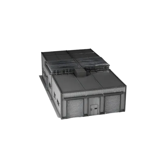 Модульный промышленный комплект, печатная STL 3D модель, изометрический вид, показывающий материалы модульного строительного