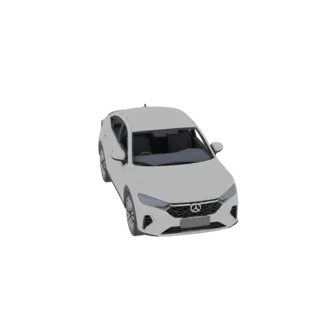3D-рендер белого автомобиля-хэтчбека с чистым, современным дизайном, представленный на белом фоне.
