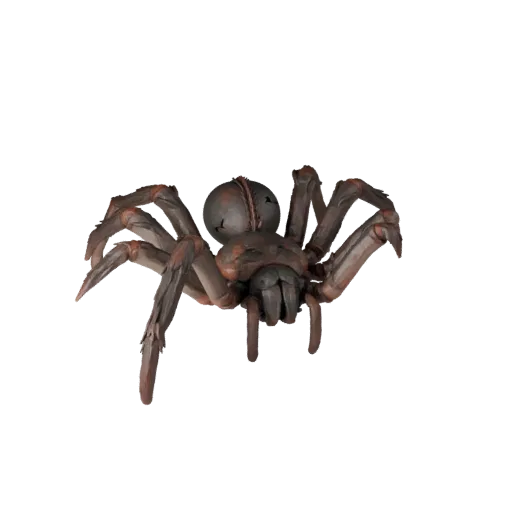 Низкополигональная 3D-модель гигантского паука, вид сбоку в игровом ракурсе, низкополигональный ассет животного со смешением