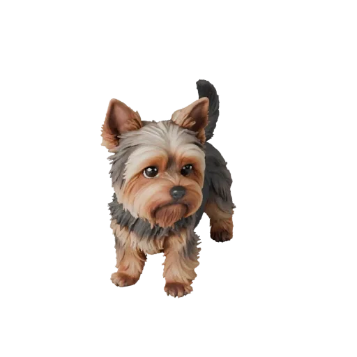 3D модель Йоркширского терьера, рендер сбоку, готовый для Blender ассет животного с направлением шерсти, объемом груди, струк