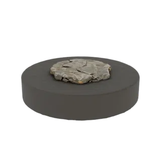 3D модель круглой подставки черного цвета с текстурой старой каменной плитки сверху, предназначенная для миниатюр.