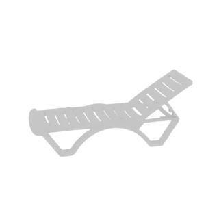 3D-модель белого шезлонга с регулируемой спинкой, вид сбоку на белом фоне.