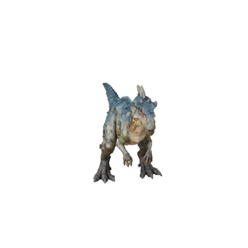 Низкополигональная 3D-модель Компсогната, вид сбоку в игровой камере, низкополигональный ассет животного с костными пластинам
