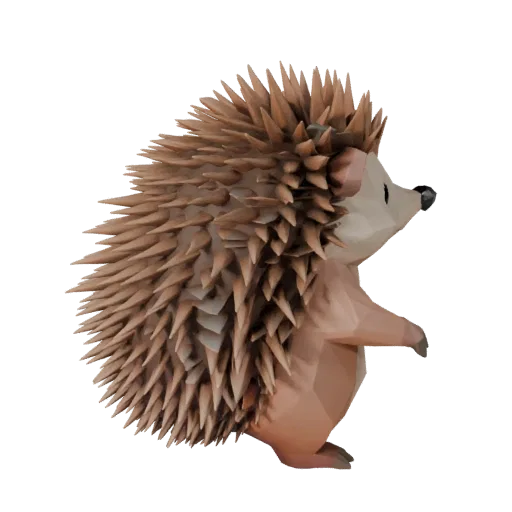 Низкополигональная 3D-модель ежа, вид сбоку в игровой камере, низкополигональный ассет животного с четкой анатомией, естестве