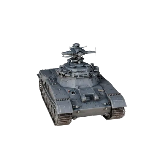 3D-модель военного корабля, вид в три четверти в студии, готовый к анимации актив техники с броневой массой, прочной колесной