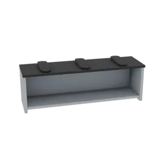 3D модель современной настенной полки с темной верхней частью, светло-серым интерьером и тремя встроенными темными держателям