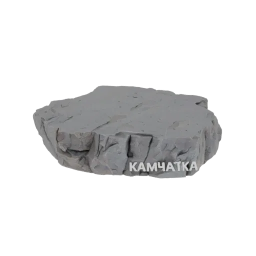 3D модель серого камня с плоской вершиной, видимыми трещинами и кириллической надписью 'КАМЧАТКА'.