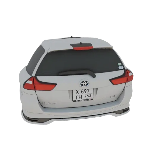 Вид сзади 3D модели белой Toyota Corolla Touring Sports на черном фоне.
